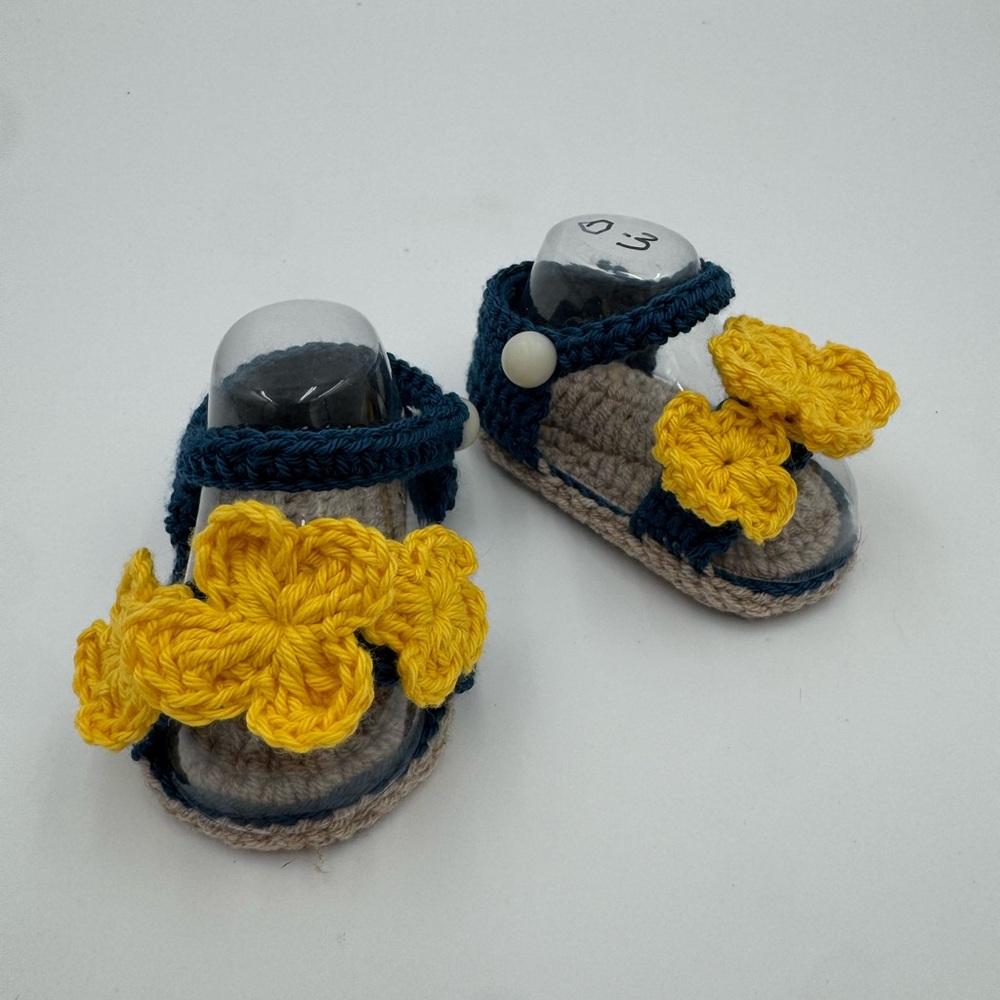 Handmade Crochet Baby Sandals - Yellow and Blue